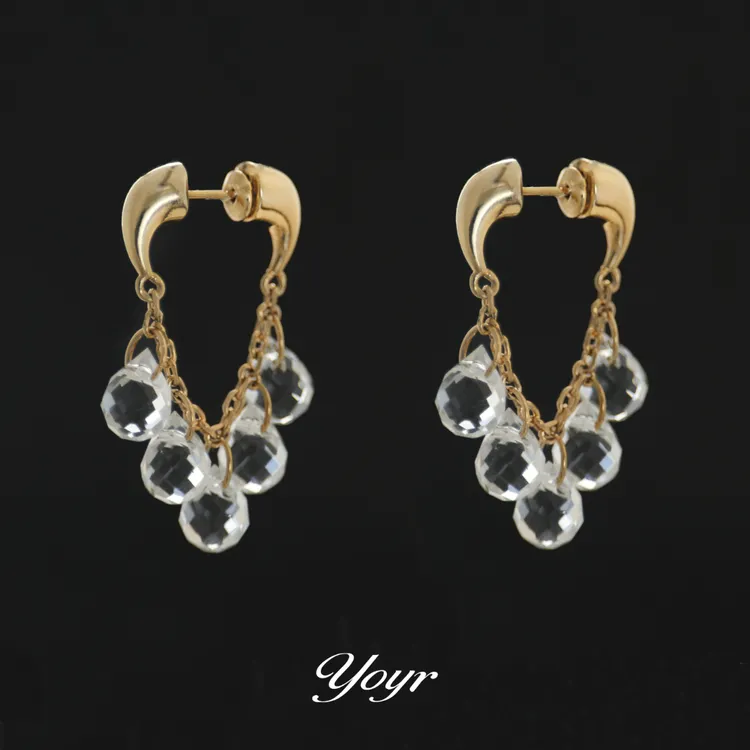 YOYR 黄铜耳饰 前后戴切面水滴球耳环高级感女流苏轻奢百搭耳钉