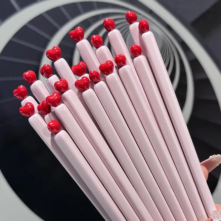 老板娘自用红色爱心创意抗菌筷子防滑粉色少女心高颜值家用餐具筷