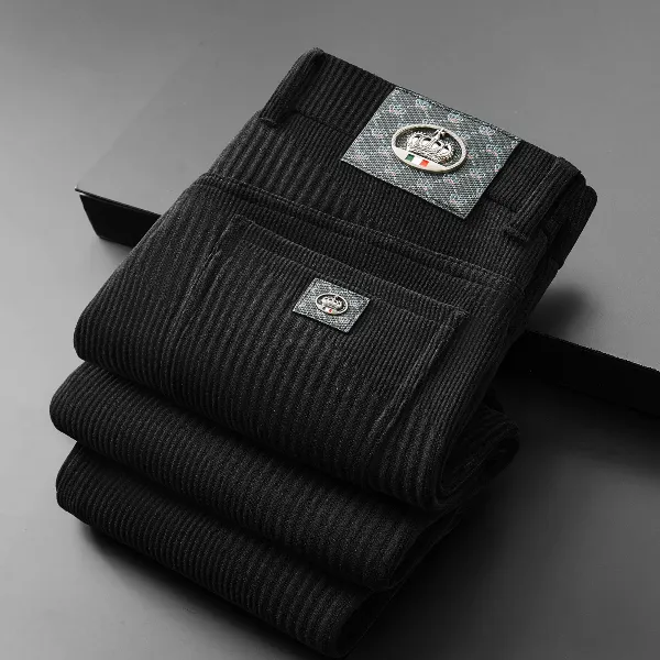 秋冬厚款轻奢男士白色加厚加绒裤高档弹力修身裤子男裤加绒加厚款