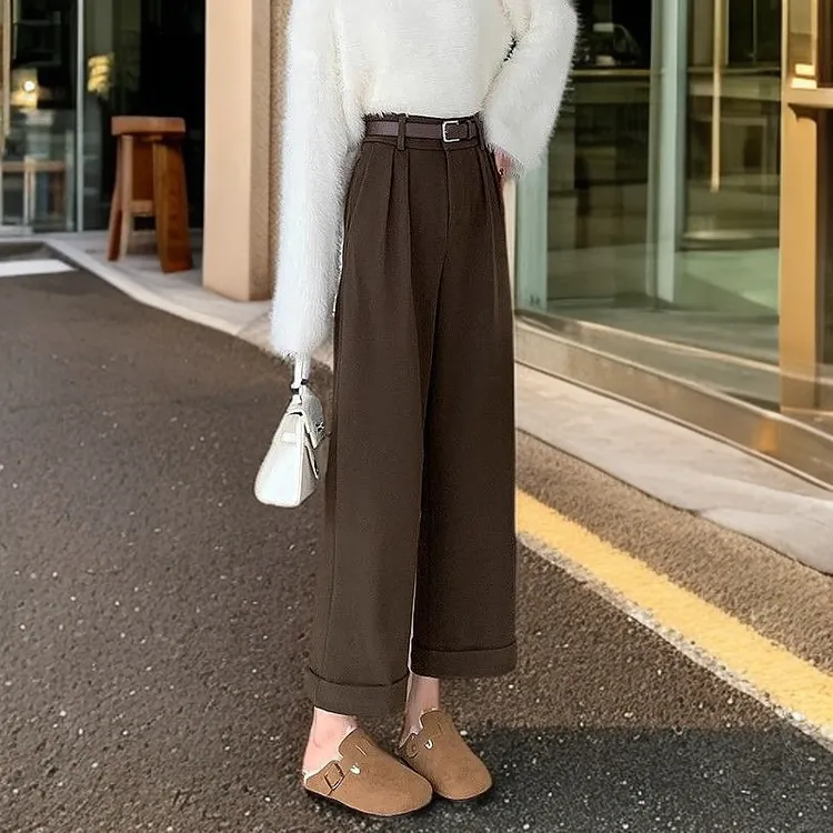 休闲裤女2025秋冬新款高腰显瘦宽松舒适百搭哈伦裤毛呢直筒裤子潮