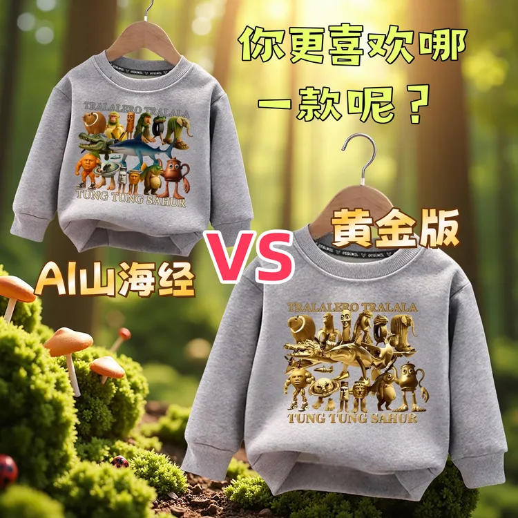 美国AI山海经通通哥男女童装儿童卫衣春秋新款上衣长袖宽松休闲