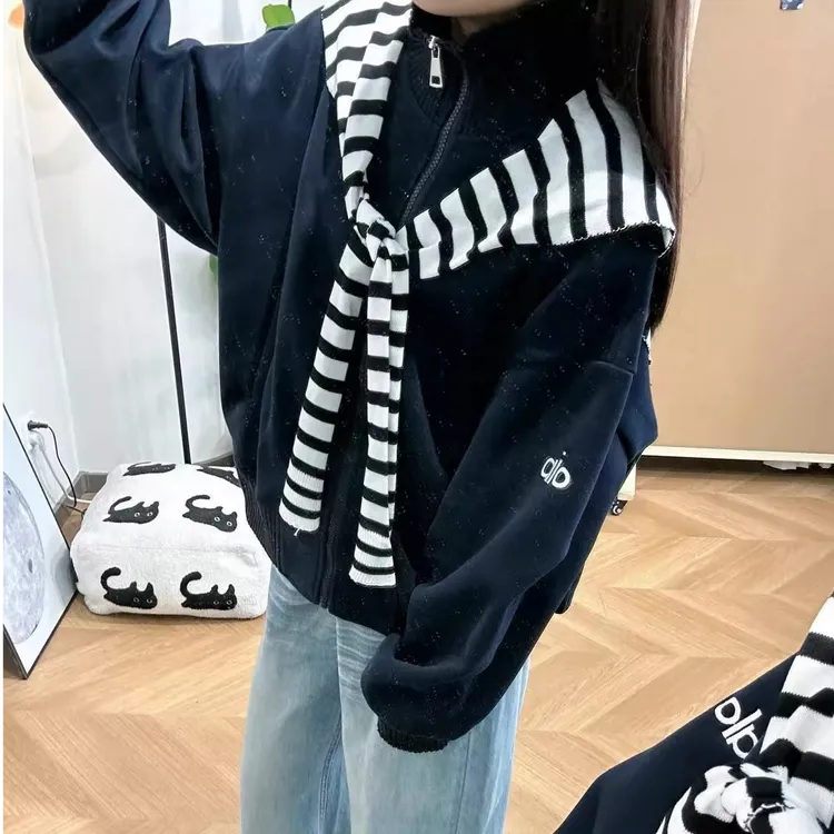大码胖MM开衫撞色学院风韩版长袖拼接披肩条纹宽松卫衣休闲外套