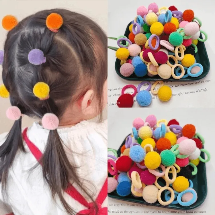 【新品特惠】女孩彩色毛球发绳超萌橡皮筋新款糖果色女童可爱发圈