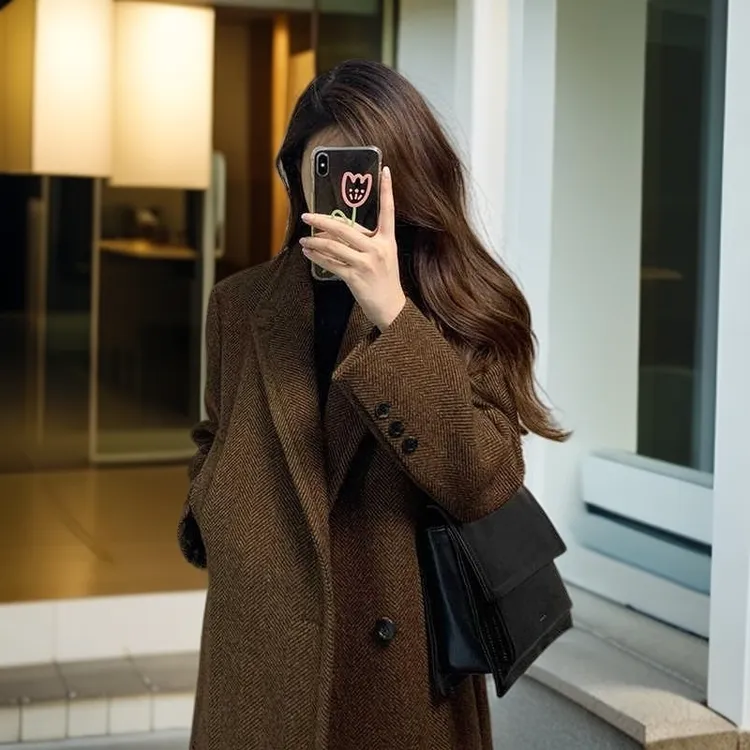 GiftPalm外套女小个子百搭新款冬季高级感赫本风西装正肩呢子大衣