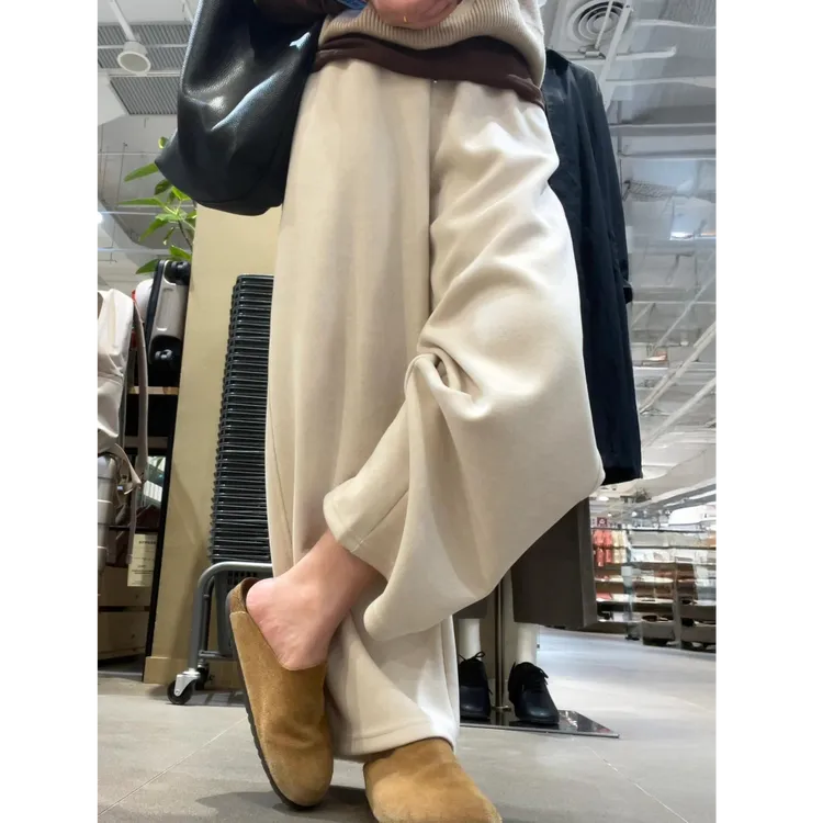 慵懒风米杏色阔腿裤女秋冬新款大码胖mm高腰宽松显瘦直筒休闲裤子