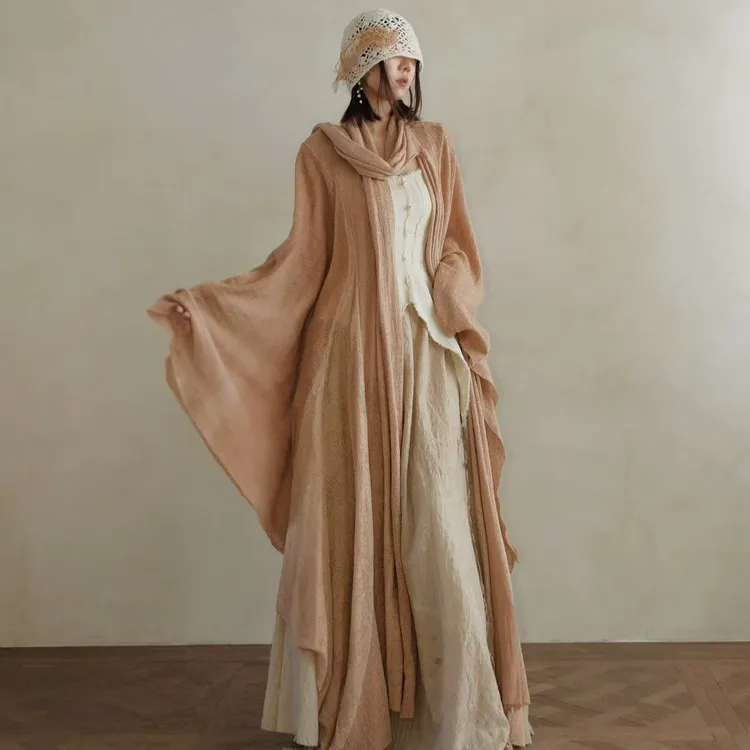 NatureDye 【美侖美奂】BS553580植物染古风仙气松弛长衫斗篷