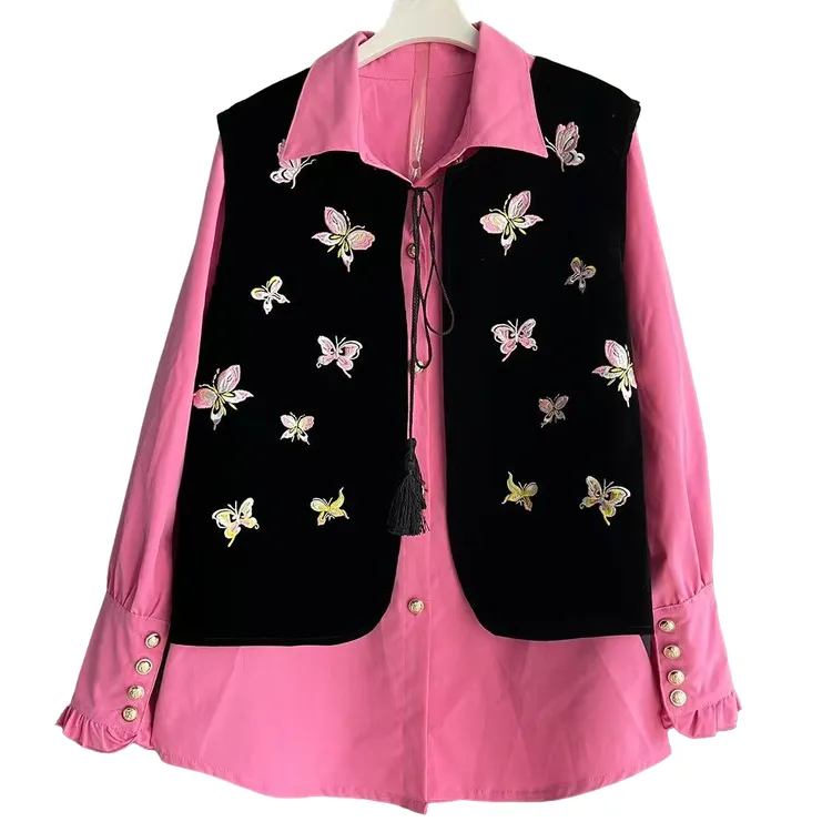 大码女装马甲衬衫两件套