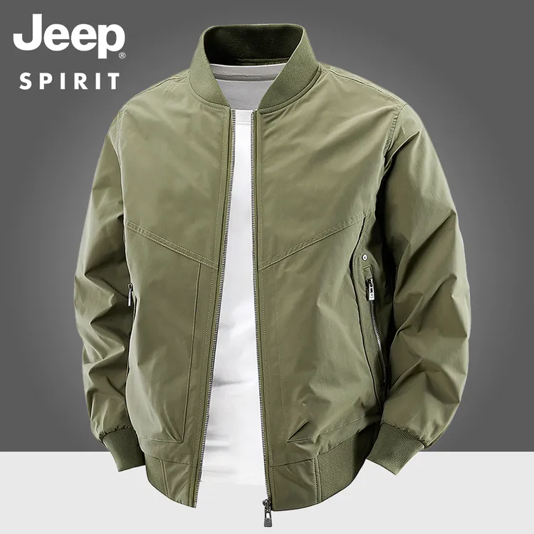 Jeep吉普棒球领夹克衫男士纯色简约百搭美式潮流秋季飞行夹克外套