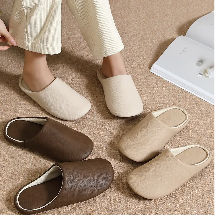 猫力高级感棉拖鞋男秋冬2025新款室内家居保暖软底防滑PU皮毛拖鞋