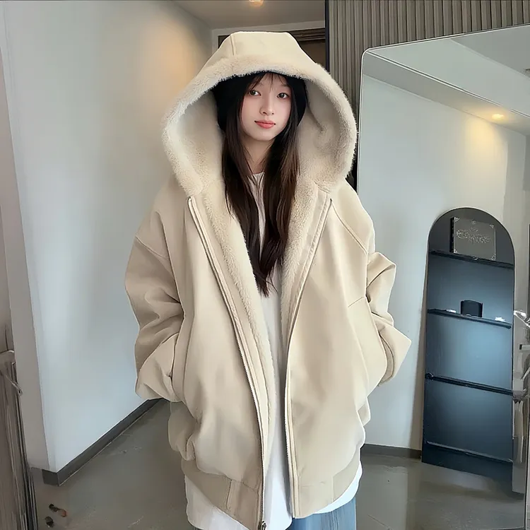 荔枝纹皮座山雕外套男女款冬季加绒加厚皮衣棉服美式毛领夹克棉衣