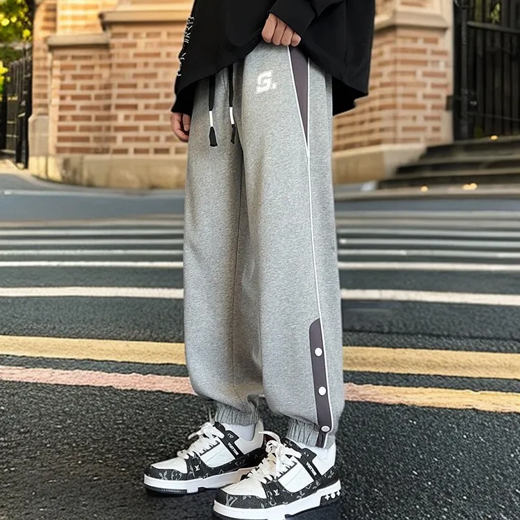 宽松印花高街秋季男款条纹阔腿卫裤潮流休闲裤长裤春秋直筒百搭