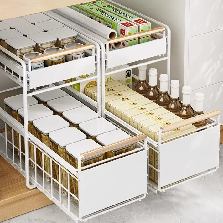 优勤厨房橱柜置物架调料碗碟抽拉式多功能收纳架橱柜拉篮分层架