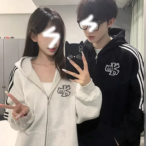 情侣装连帽卫衣开衫外套2025秋冬新款一男一女潮牌高级感宽松潮流