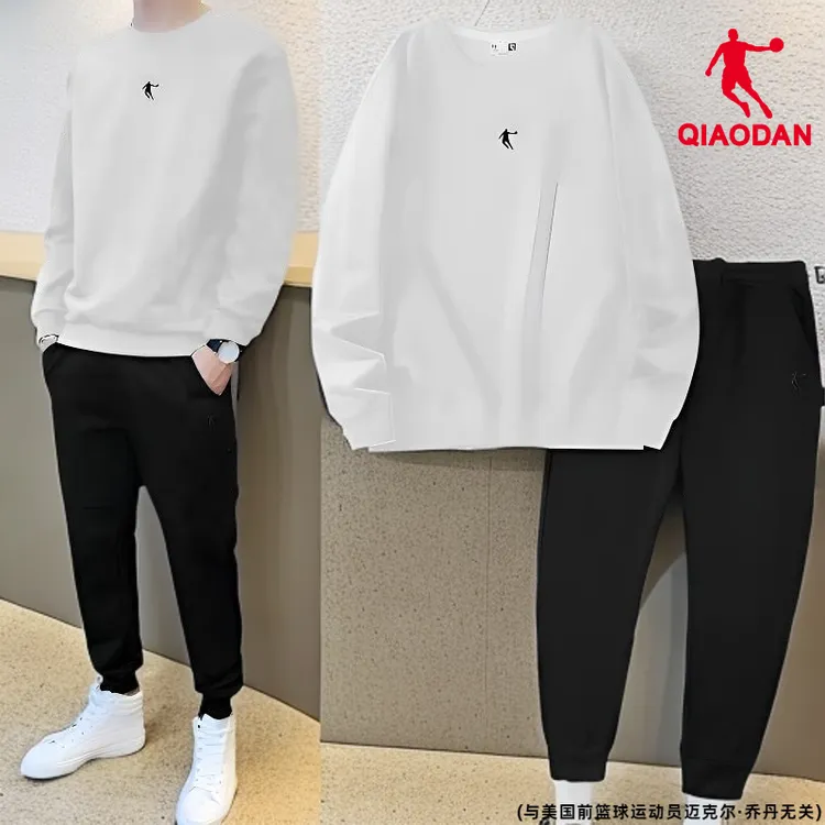 中国乔丹圆领运动套装男正品加厚男士休闲宽松两件套百搭长袖时尚
