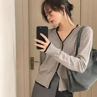 特！门店27&9！单排扣V领气质女式针织衫Z00676