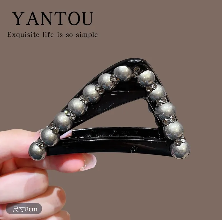 氛围感精致工艺珍珠璀璨立体高端抓夹气质发抓鲨鱼夹半扎发夹