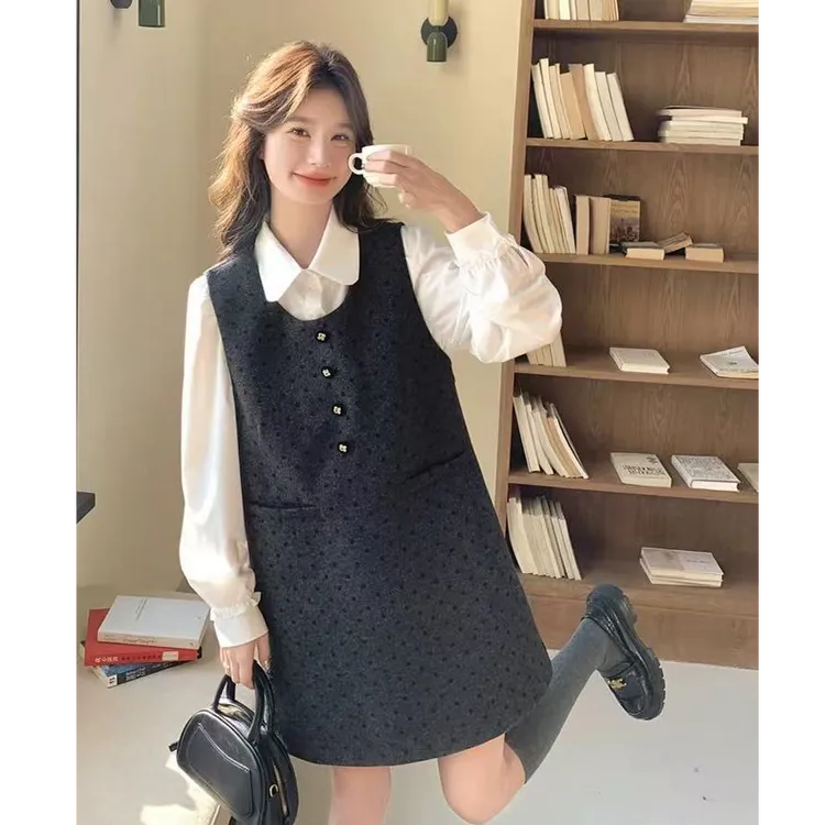 【钟钟shop】休闲风可爱风时尚套装女装秋季显瘦秋冬背心连衣裙
