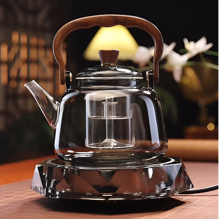 蒸煮一体耐热玻璃茶壶木把提梁壶轻奢高档电陶炉煮茶器围炉煮茶