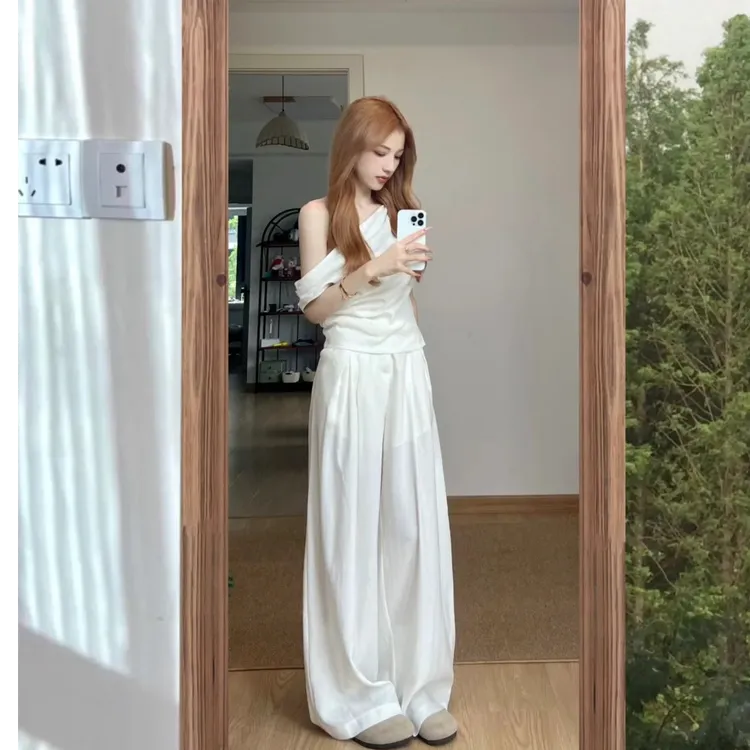 2025夏季新款时尚打底斜肩外穿上衣气质显瘦洋气休闲百搭性感辣妹