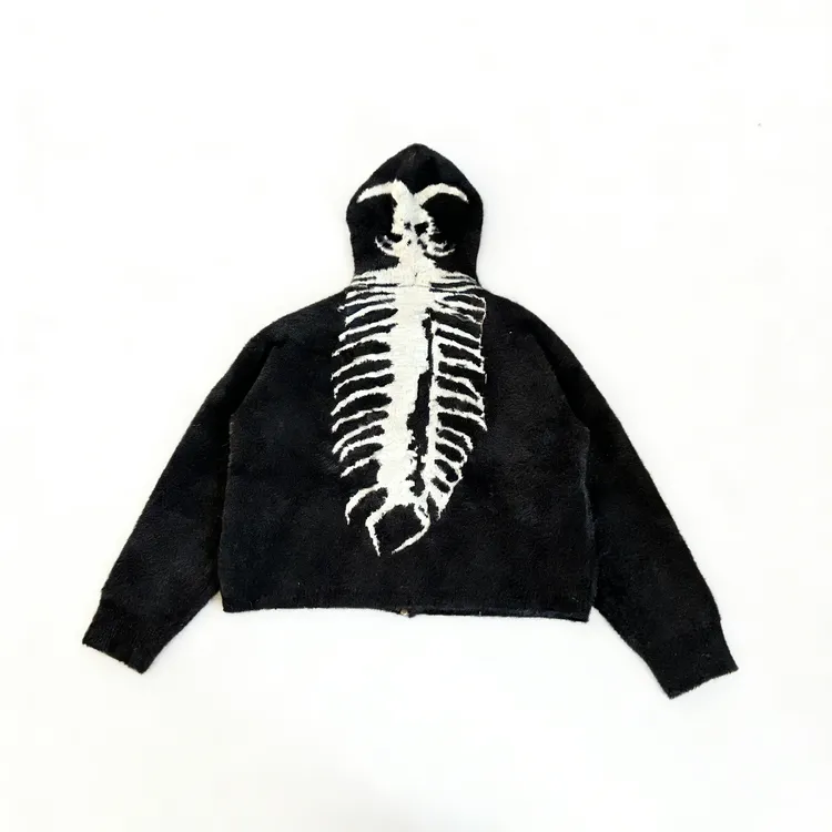 Basicannals美式暗黑连帽毛衣男提花超重针织衫外套夹克短宽boxy