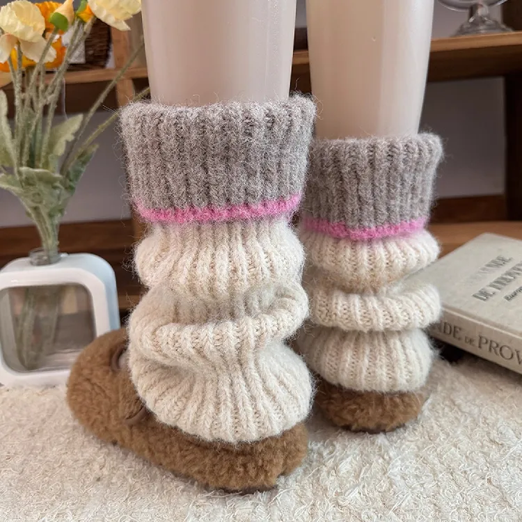 羊毛袜套女秋冬季撞色针织加厚保暖堆堆袜新款中筒袜外穿潮配腿套