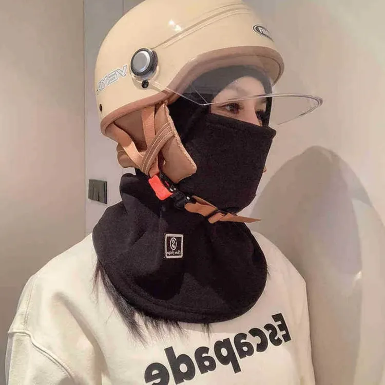 骑车面罩围脖帽子一体男女冬季套头盔内胆帽抓绒保暖护耳防寒围脖