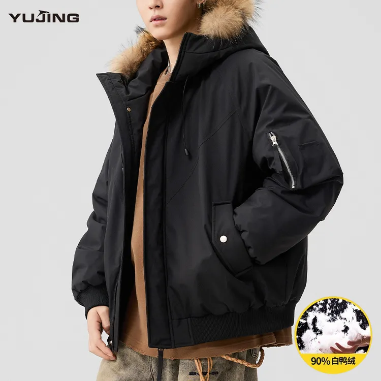 美式复古貉子毛领羽绒服男秋冬新款防风防水户外休闲百搭潮流外套