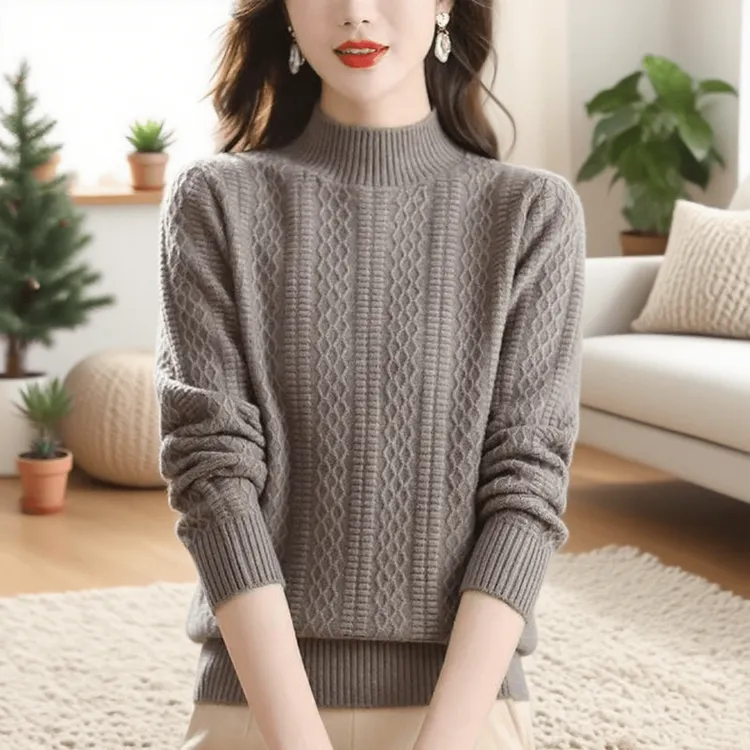 鄂尔多斯市新款羊绒衫针织加厚女士中年妈妈宽松百搭冬季羊毛上衣