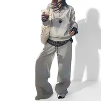大宝家灰色拼格假两件女秋冬新款宽松韩系慵懒上衣外套
