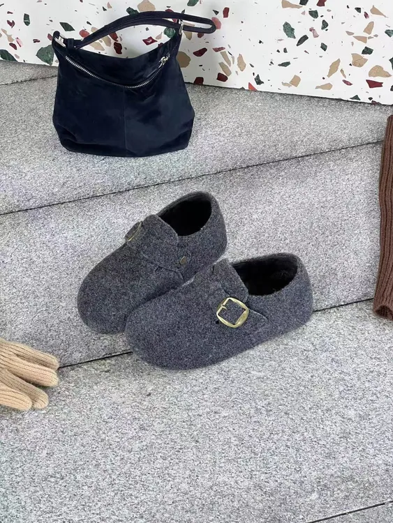 【毛呢博肯】厚底加绒毛呢博肯鞋