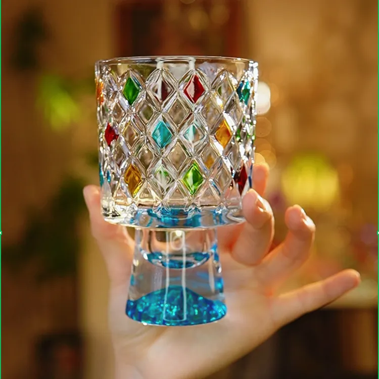 高级感彩绘蓝色山脉玻璃水杯