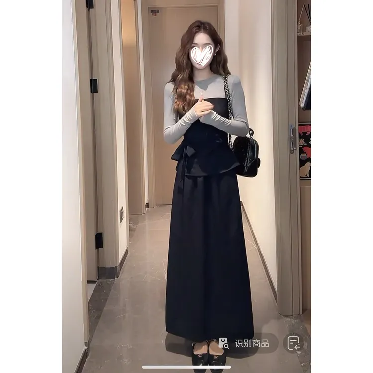 【暮色周末】秋季设计感小众显瘦简约上衣~精致吊带~高腰半身裙新款