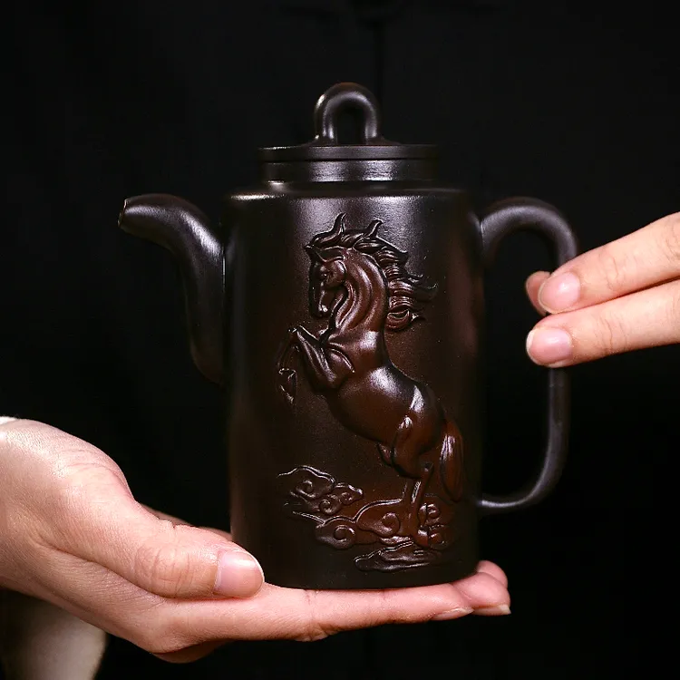 紫陶马到成功凤鸣壶大容量家用中式泡茶壶复古大号紫砂壶S