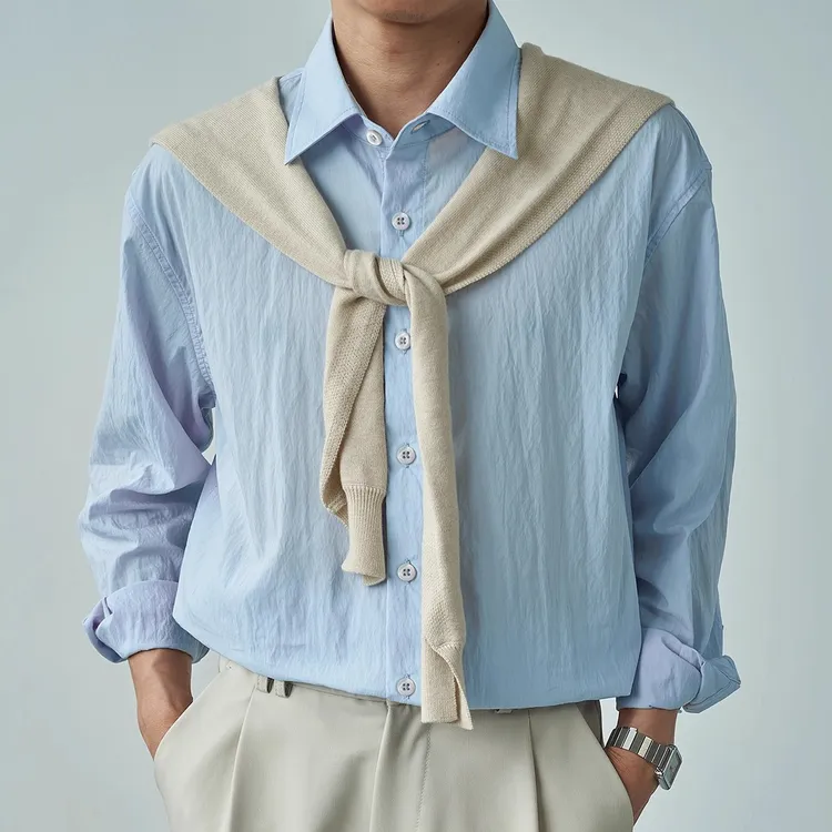 Liberty Kostume 衬衫褶皱凉感冰丝轻薄长袖衬衣春夏秋学生通勤男
