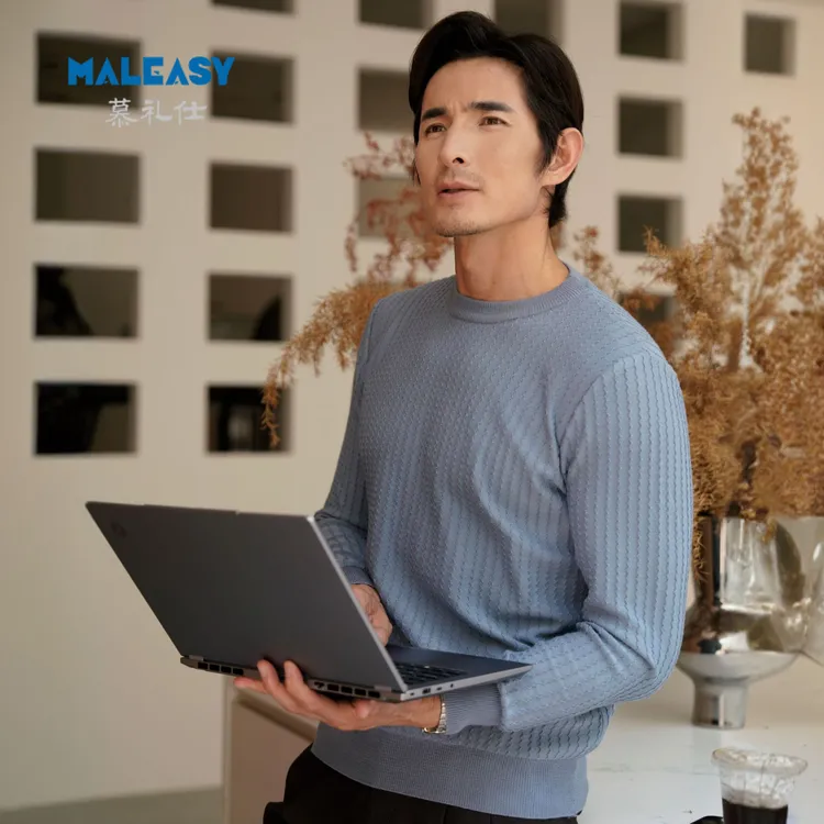 MALEASY/慕礼仕2025年男士秋冬新款针织休闲圆领透气保暖针织长袖