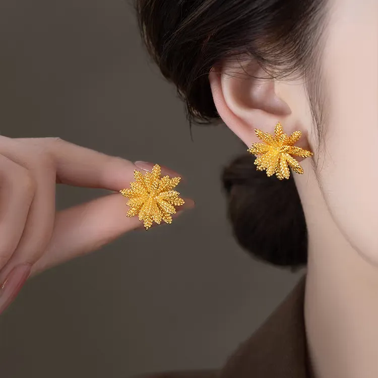 法式复古金色立体麦穗耳钉女独特小众设计感耳环轻奢时尚气质耳饰