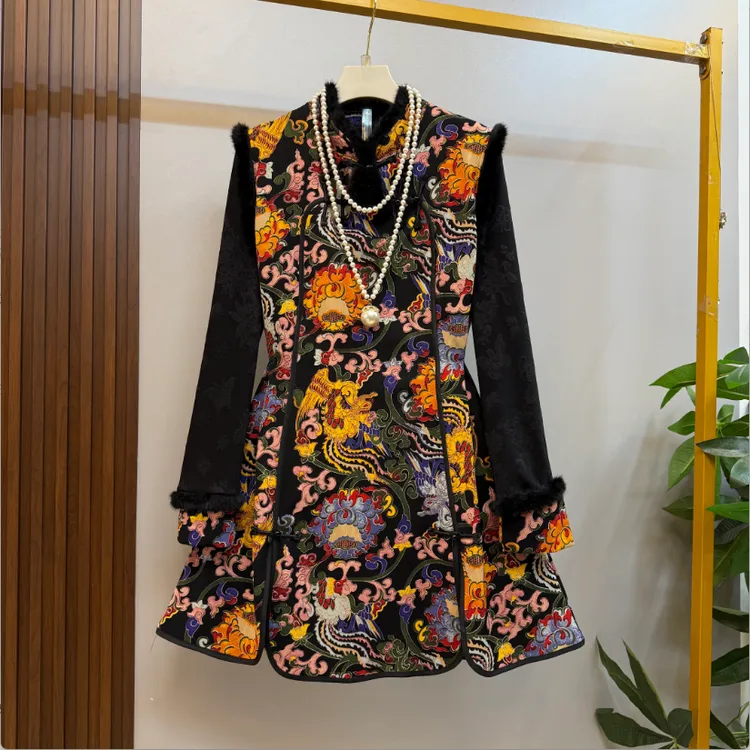 新款大码女装时尚气质轻奢新中式薄绒马甲十打底衫两件套套装