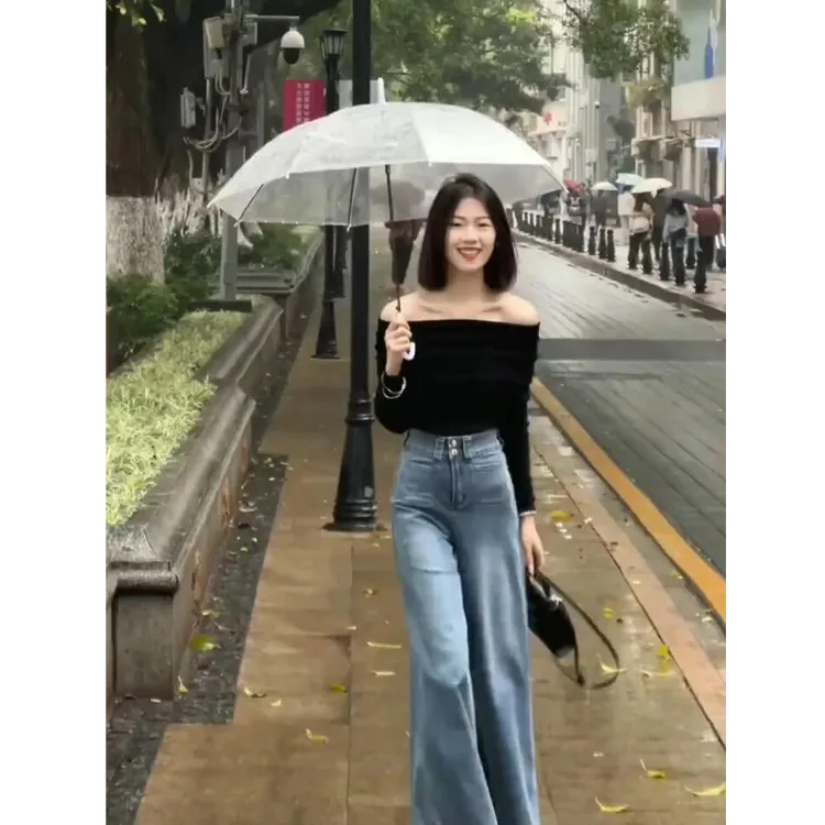 法式一字肩上衣女早秋穿搭甜辣修身气质长袖T恤露肩内搭打底衫