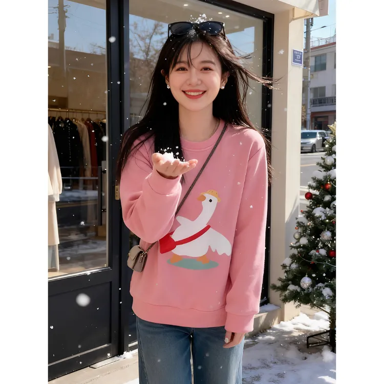 大码女装 胸108-132印花加绒卫衣819#