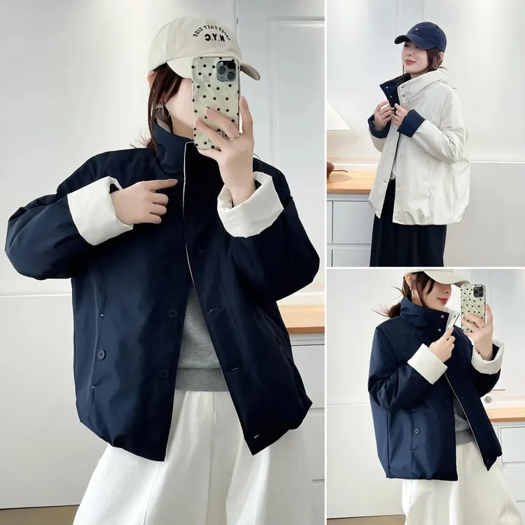 2025新款加肥加大码女装胖妹妹冬装中年加厚立领棉衣拼色棉袄女