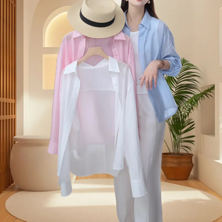 莱赛尔天丝防晒衬衫2025夏季时尚慵懒风通勤风刺绣衬衣