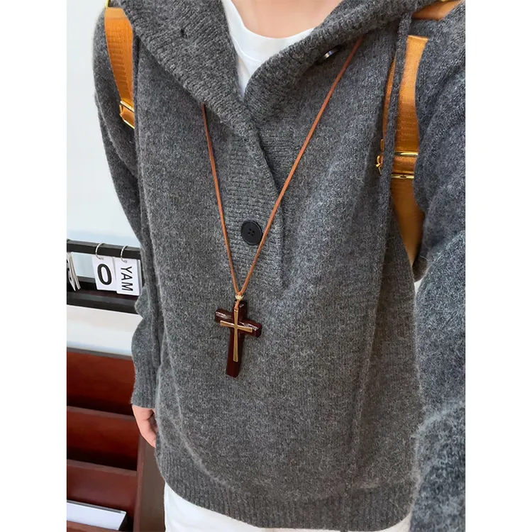 连帽毛衣男女同款秋冬季美式潮牌休闲套头针织卫衣情侣高级感上衣