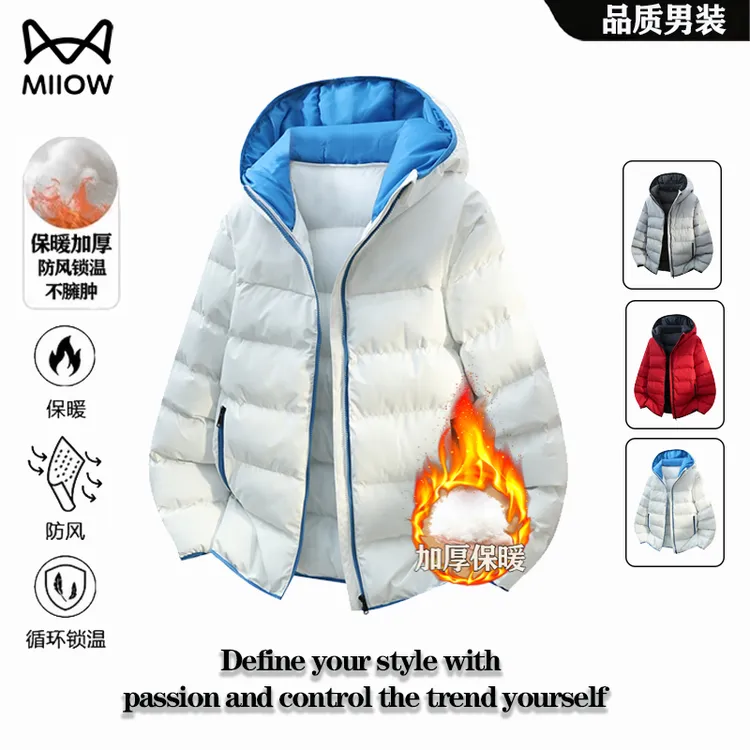 猫人棉服秋冬新款加绒加厚撞色连帽外套韩版潮流防风保暖情侣棉衣