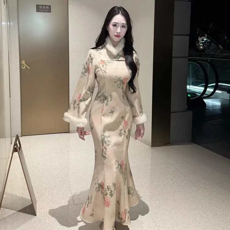 LHMknk1画报夫人温柔倒大袖仙气飘飘旗袍 清风徐来旗袍特价不售后