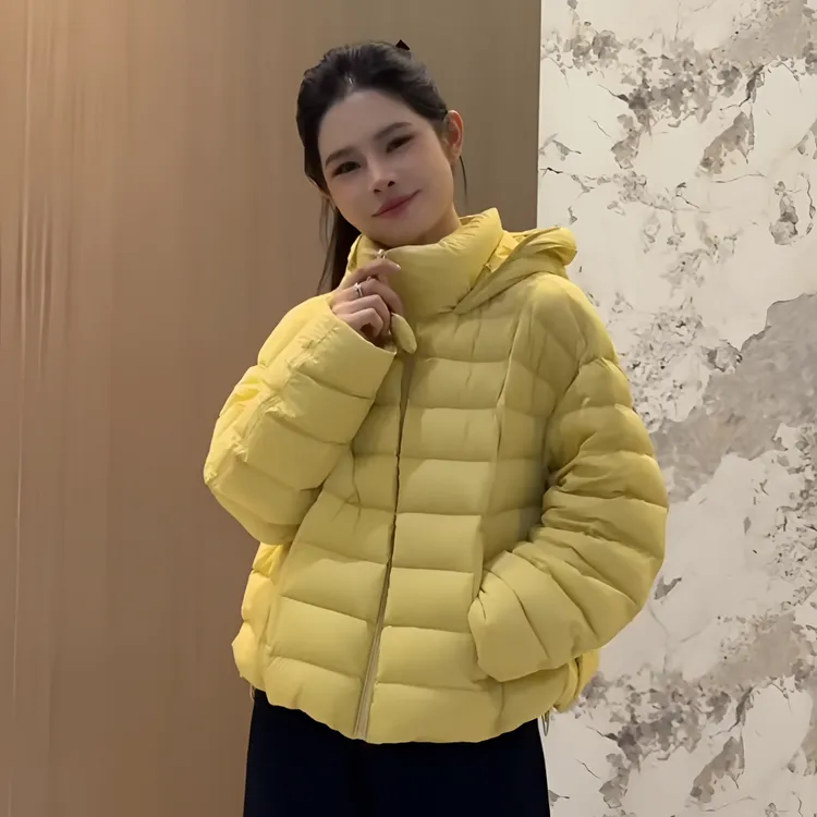 宿慕SUMU新款奶黄包连帽羽绒服外套2025冬季龟背羽绒服女装88893