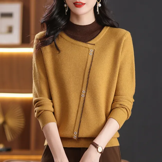 秋冬新款假两件毛衣半高领长袖套头打底衫高档宽松显瘦百搭羊毛衫