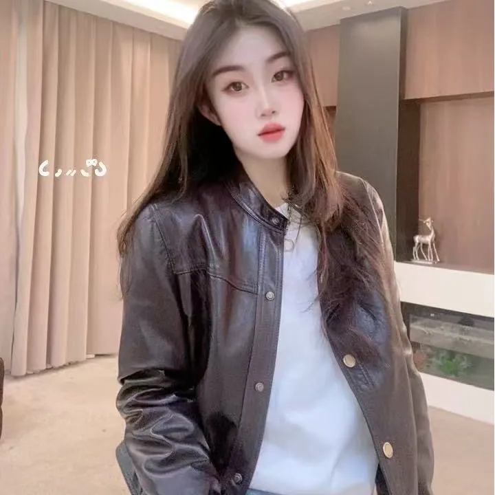 【大漂亮】网红ins风春季新品绵羊皮女外套简约显瘦时尚