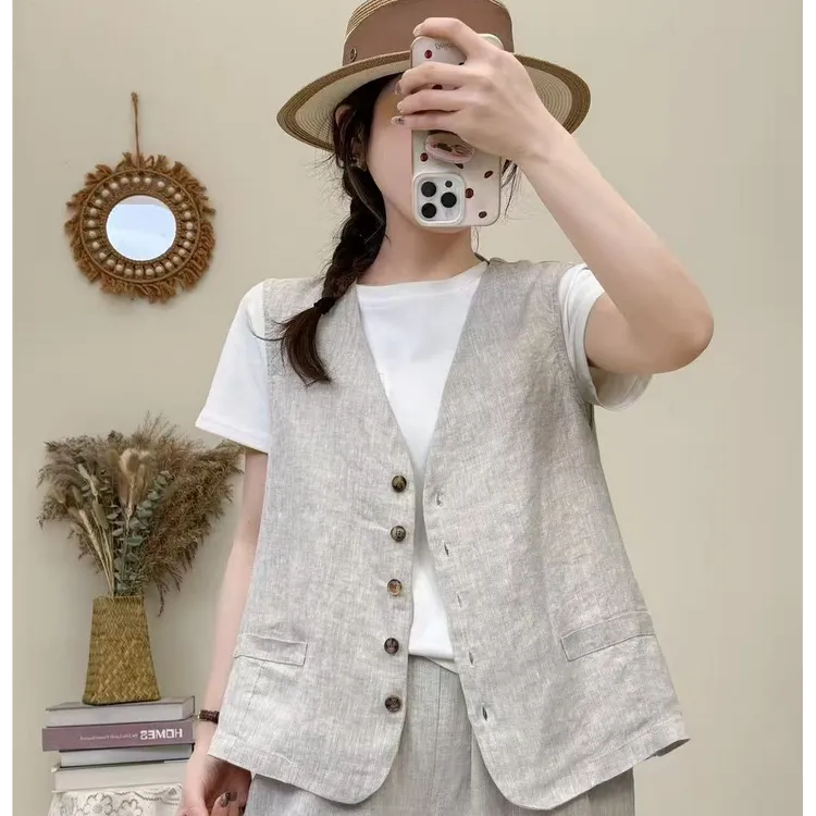 高级感马甲女装2025春季新款V领单排扣宽松百搭薄款马夹外套