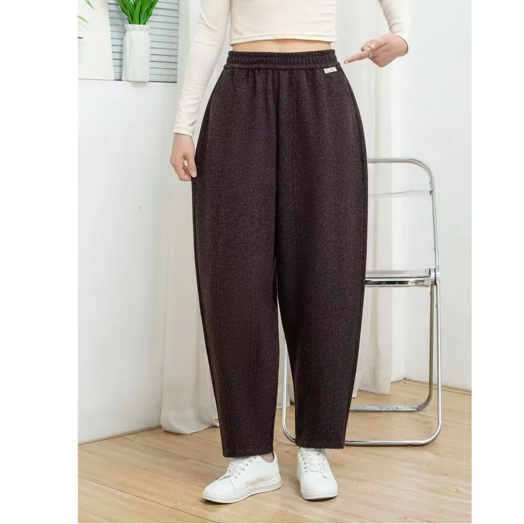 秋冬女士加绒加厚休闲裤中年女裤百搭洋气哈伦裤保暖高腰弹力裤子