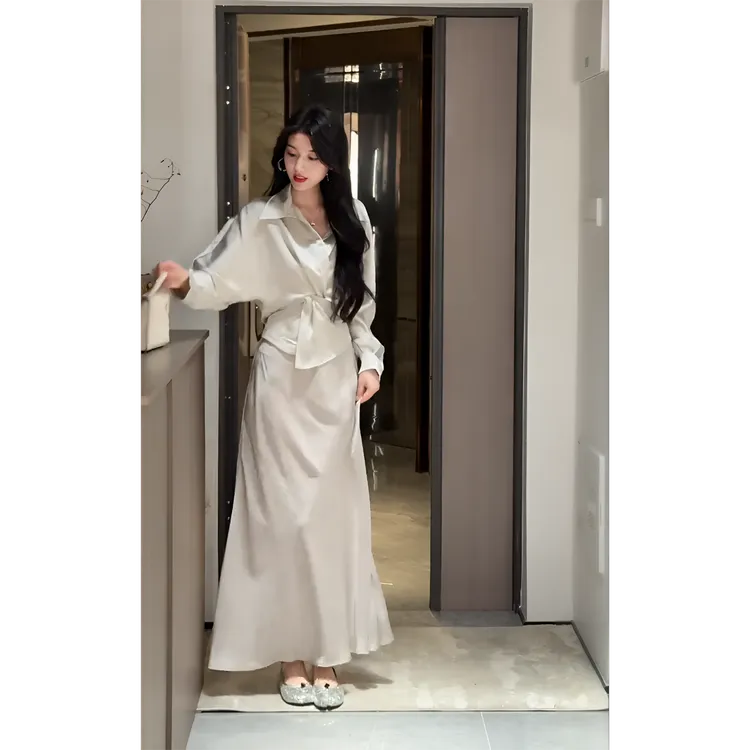 MARIE.COCO法式气质穿搭一整套秋装设计感扭结长袖衬衫半身长裙子